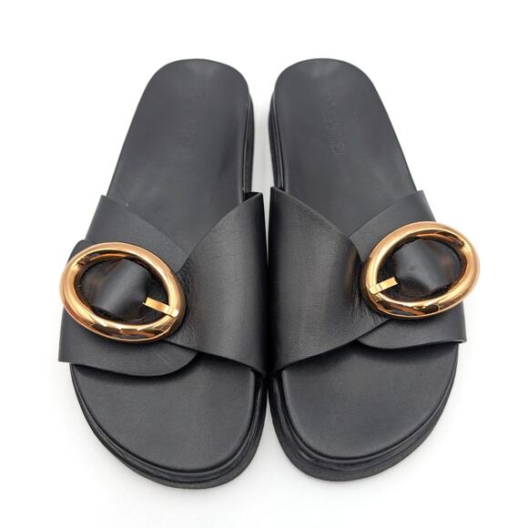 Steve Madden Mandie Slide Sandals Women's Leather Black/Gold Size US8M EU38.5 - Picture 9 of 11